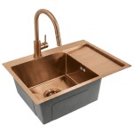 REA/S - Ocelový dřez Fin BRUSH COPPER s kuchyňskou baterií KPL-06018