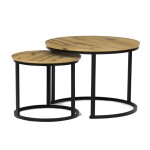 Stůl konferenční, set 2 ks, MDF deska, dekor divoký dub, kovová podnož, černý lak