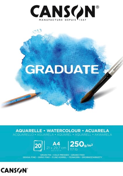 Canson Akvarelový papír Graduate Aquarelle blok A4 250g, 20 listů