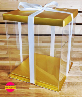 Cake star dortový box zlatý hranatý 33x33x40cm - bez stuhy