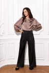 Dámská saténová halenka BLU0194 hnědá - Roco Fashion 40/L