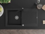 MEXEN/S - Leo granitový dřez 1-miska s odkapávačem včetně baterie Rita, černý/stříbrný metalik 6501-73-670300-70