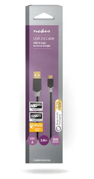 Nedis USB 2.0 kabel antracit / Kabel USB / USB-A - Micro-B / 480 Mbps / 2 m / pozlacené konektory (CCBW60500AT20)