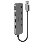 Lindy USB hub 4 porty šedá / USB hub / vypínače portů / USB 3.0 / 5 Gb/s / hliníkové tělo (43309)