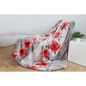 Šedá teplá deka s potiskem červených květů Šířka: 160 cm | Délka: 210 cm