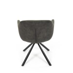 Židle jídelní, zelená látka a tmavě šedá látka v dekoru vintage kůže, černý kov, otočná P90°+ L90° s vratným mechanismem