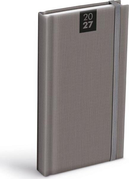Diář 2027 D802 PU šedý s gumkou 90x170mm