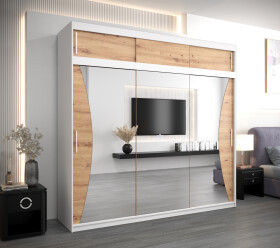 Šatní skříň Abi Mo s nástavcem Barva korpusu: Bílá, Rozměry: 250 cm, Dveře: Dub artisan