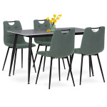 Jídelní set 1+4, stůl 130x70, deska slinutý kámen v imitaci šedého matného mramoru, židle zelená látka, madlo černý lak