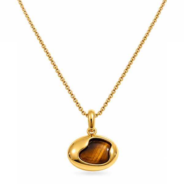 Dámský náhrdelník s tygřím okem Calista Gold - chirurgická ocel, Zlatá 42 cm + 5 cm (prodloužení)