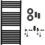 CERANO Koupelnový radiátorový set Vincenzo - ústřední výtápění - boční připojení - 300W - černá matná - 970x450 mm