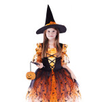 Dětský kostým Čarodějnice s kloboukem oranžová, e-obal, vel. M