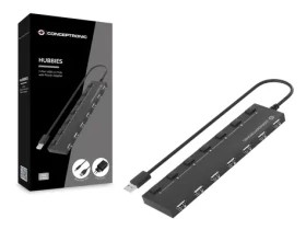 Conceptronic USB hub 7 portů černý / USB hub / 7x USB-A 2.0 / Napájecí adaptér (HUBBIES08BP)