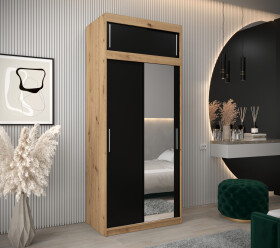 Šatní skříň Abi T2 s nástavcem Barva korpusu: Dub artisan, Rozměry: 100 cm, Dveře: Černá