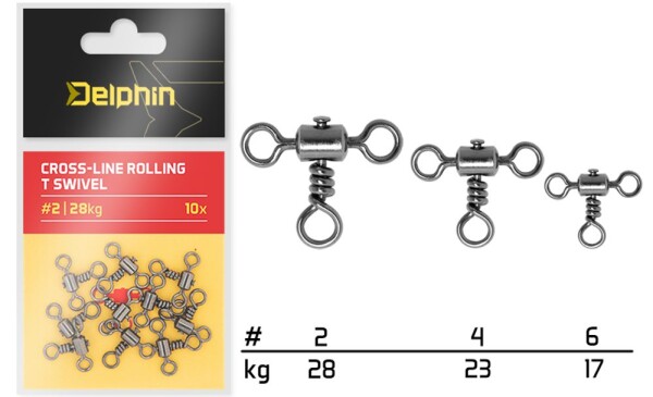 Delphin Obratlík Cross-line Rolling T Swivel Velikost 4 23kg 10ks (101004342)