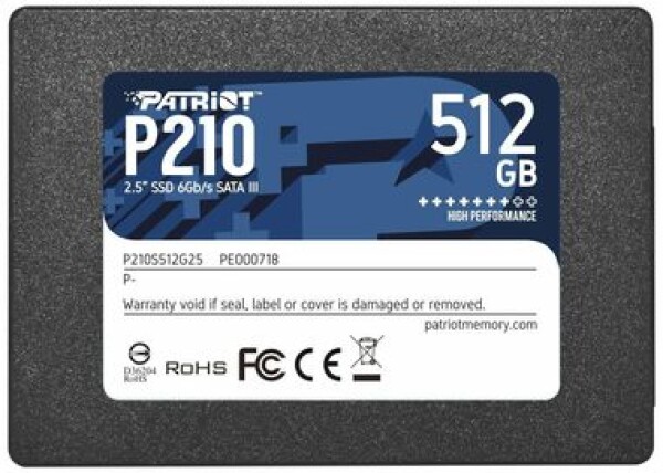 Patriot P210 512GB / SSD / 2.5" / IOPS: 50K 50K / SATA III (P210S512G25)