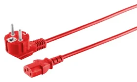 MicroConnect Síťový napájecí kabel Schuko 90° - C13 červená / Napájecí kabel / 3 m / 250 V / 10 A (MC-SCHUANGC13300R)