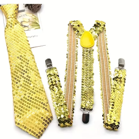 Ptakoviny.cz Sada kšandy a kravata flitrová - zlatá