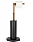 Erga Aurora Small Black, toaletní WC kartáč s dřevěným držákem na WC papír na postavení 19x19x56 cm, hnědá-černá, ERG-SEP-1340STLAZSBLA