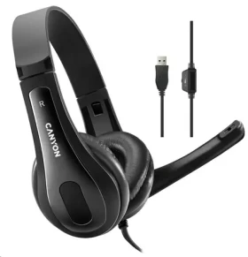 CANYON CNS-CHSU1B / lehký PC headset / USB-A / kožené naušníky / černá (CNS-CHSU1B)