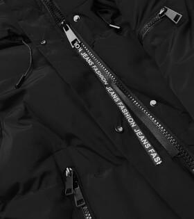 Dlouhá černá dámská zimní bunda s kožešinovou podšívkou (2M-011) odcienie czerni XXL (44)