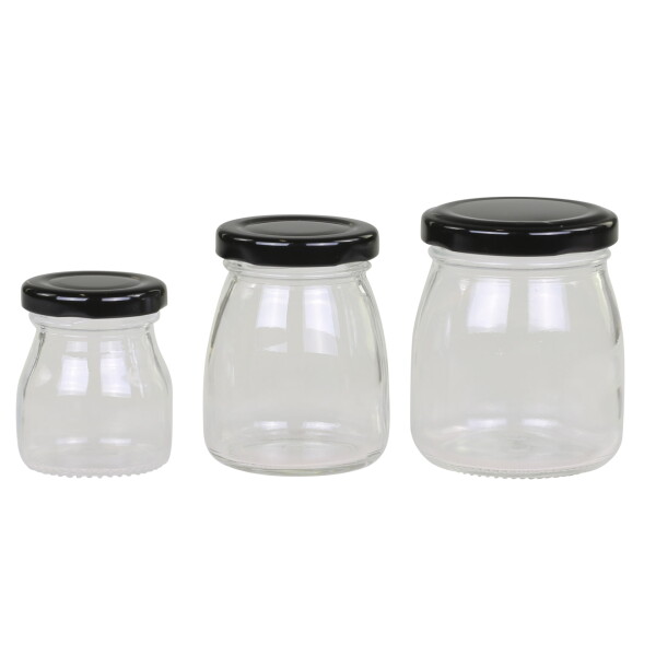 Chic Antique Set 3ks skleněná dóza s černým víčkem 6 x 8 5 x 7 4 x 6 cm