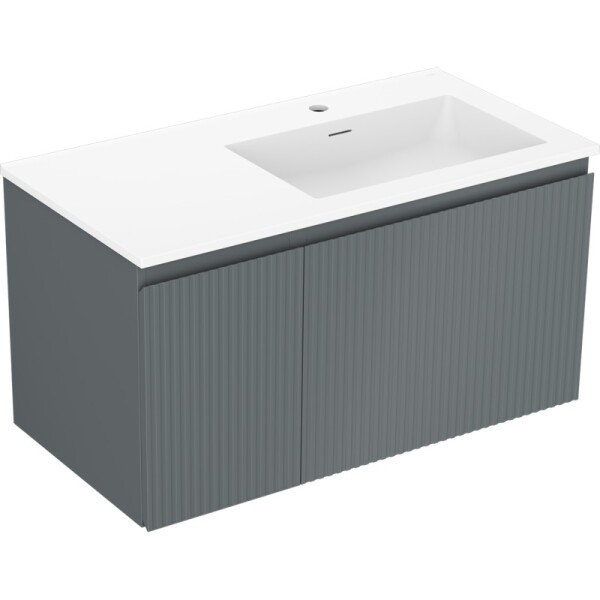 MEXEN/S - Rivel koupelnová skříňka 90 cm s umyvadlem Otis pravá, 1S, 1D, reliéf, grafit mat/bílá mat 91A23-09047-3-BBFF66-W18P01