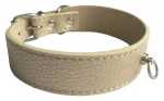 HUHUBAMBOO Obojek Metal béžový M / Obojek pro psy / 28 mm x 30-35 cm / Hovězí kůže (355459)