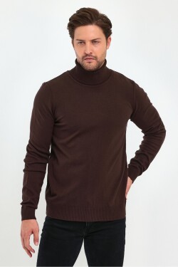 Lafaba Men's Brown Turtleneck Basic Knitwear Sweater