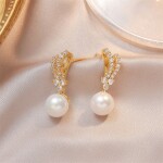 Náušnice s perlou a zirkony Nina Gold, Zlatá Bílá