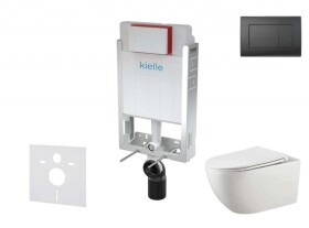 Kielle - Genesis Set předstěnové instalace, klozetu Gaia, sedátka softclose a tlačítka Gemini III, matná černá 30505SZ50