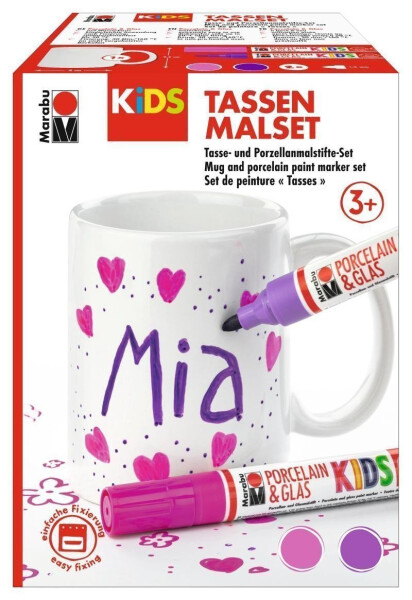 Marabu KiDS Porcelain Glas Painter - 2x popisovač + hrnek pro holky