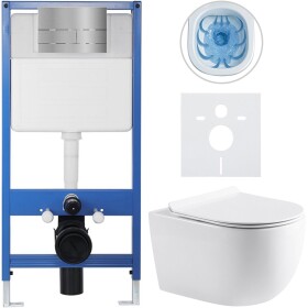 CERANO Kompletní WC set Profi/Felci - bílá lesklá - WC tlačítko Line/Nerez - předstěnová instalace - 52,5x36 cm