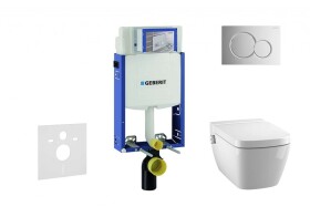 GEBERIT - Kombifix Modul pro závěsné WC s tlačítkem Sigma01, lesklý chrom + Tece One - sprchovací toaleta a sedátko, Rimless, SoftClose 110.302.00.5 NT2