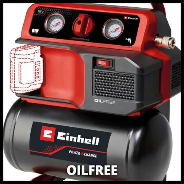 Einhell TE-AC 18/75 Li OF-Solo černá/červená / Aku kompresor / 18V / nádrž 5l / 8 bar / bez baterie a nabíječky (4020410)