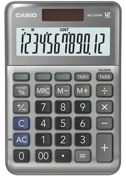 Casio MS-120FM / Stolní kalkulačka / 12místný displej / Výpočet DPH a marže / Solární a bateriové napájení (4549526615436)