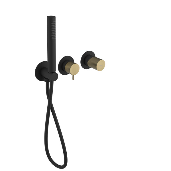 SAPHO - ULTRATAP podomítková sprchová/vanová baterie s ruční sprchou, 2 výstupy, černá mat/zlato mat UT045TBG