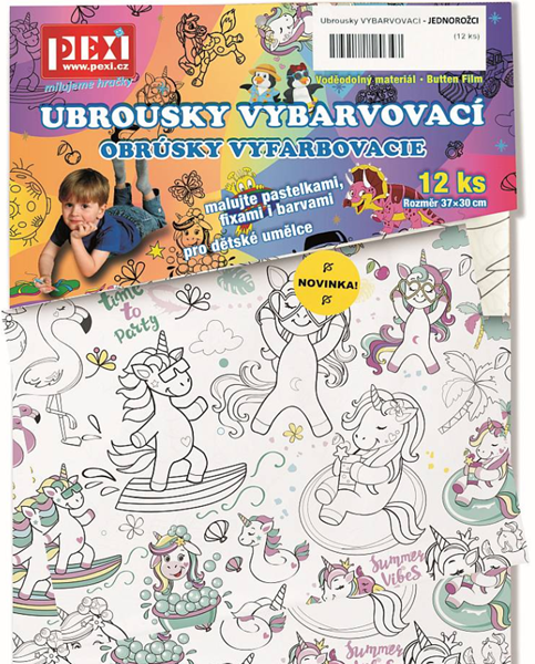 Vybarvovací ubrousky Jednorožci 12 kusů