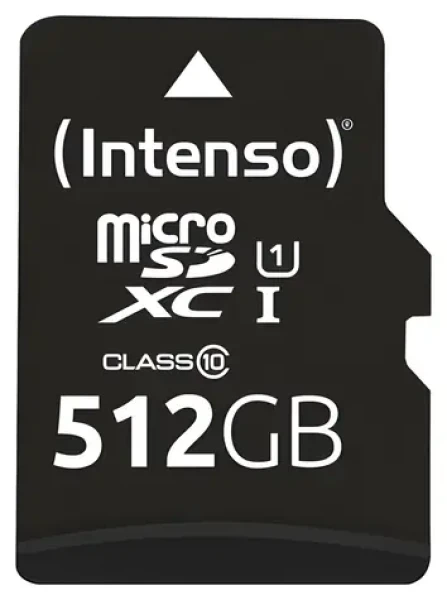 Intenso Premium microSDXC 512GB / Paměťová karta / UHS-I U1 / Class 10 / čtení: 90 MB/s / vč. SD adaptéru (3423493)