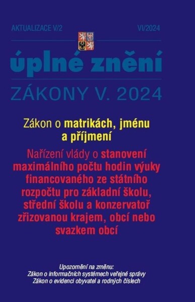 Aktualizace V/2 Zákon matrikách, jménu příjmení