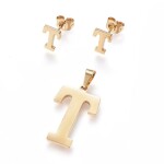 Sada přívěsku a náušnic z nerezové oceli - písmeno - zlatá - 20 ~ 23 mm x 13 ~ 19 mm - 1 ks Písmena: E