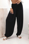 Dámské viskózové kalhoty s širokými nohavicemi a volánky černý UNI