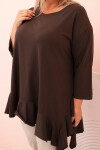 Dámská blůza Plus Size s bavlnou, kapsou a ohrnutým rukávem kiwi UNI