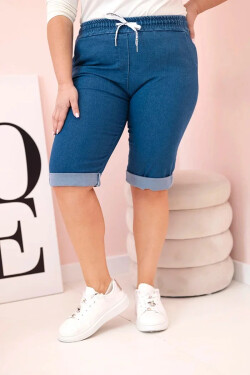 Dámské bavlněné šortky Plus Size s vázáním džínovina XL