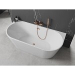 MEXEN/S - Oval vana volně stojící nástěnná 160 x 80, bílá, sifon a přepad měď kartáčovaná 52671608000-65
