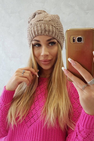 Sandra K210 tmavě béžová fleecová čepice UNI
