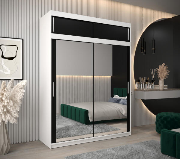 Šatní skříň Abi T3 s nástavcem Barva korpusu: Bílá, Rozměry: 180 cm, Dveře: Černá