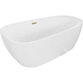 MEXEN/S - Giada volně stojící vana 170 x 90, bílá lesk, sifon a přepad zlatá 52741709000-50