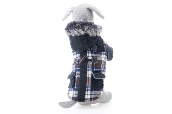 Tobi károvaná bunda pro psa Barva: Černá, Délka zad (cm): 26, Obvod hrudníku: 35 - 38 cm