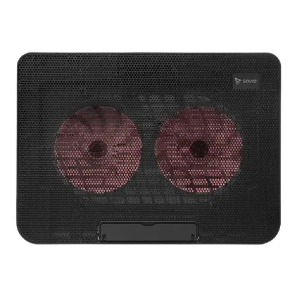 Savio COS-02 černá / Chladicí podložka pod notebook / 2 ventilátory / USB / červené podsvícení / náklon 0-60° (SAVGBCOS-02)
